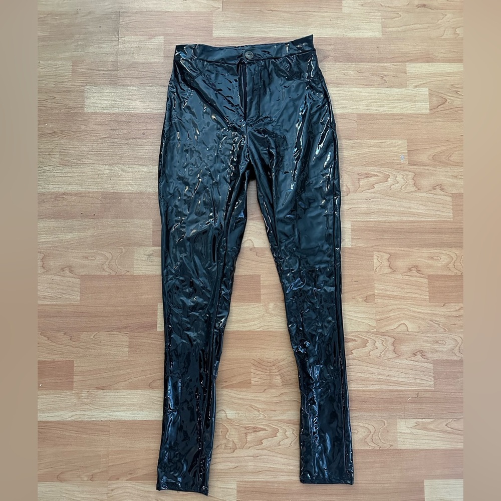 Black shiny leather pants